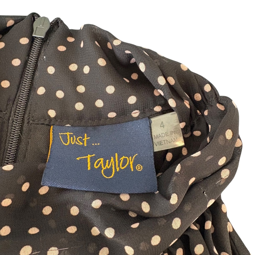 Just Taylor Black Cream Polka Dot Halter Dress Sleeveless Ruffle Hem Size 4 - Picture 6 of 6